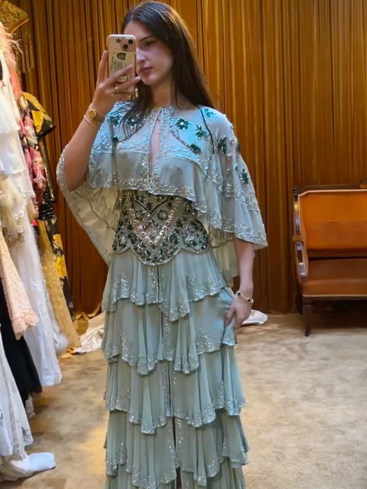 Vintage Mint Green A-line Beaded Embroidered Sequined Layered Chiffon Long Prom Dress Evening Dress - VelvetHem