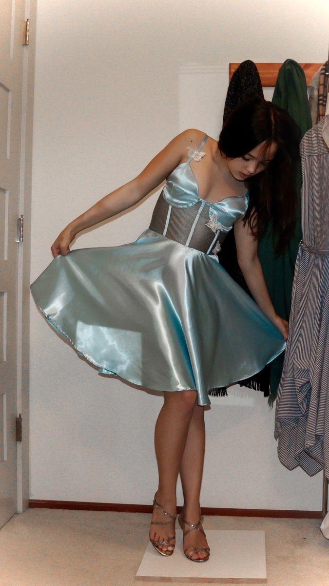 Elegant Light Bue Waist Satin A-line Birthday Party Homecoming Dress - VelvetHem