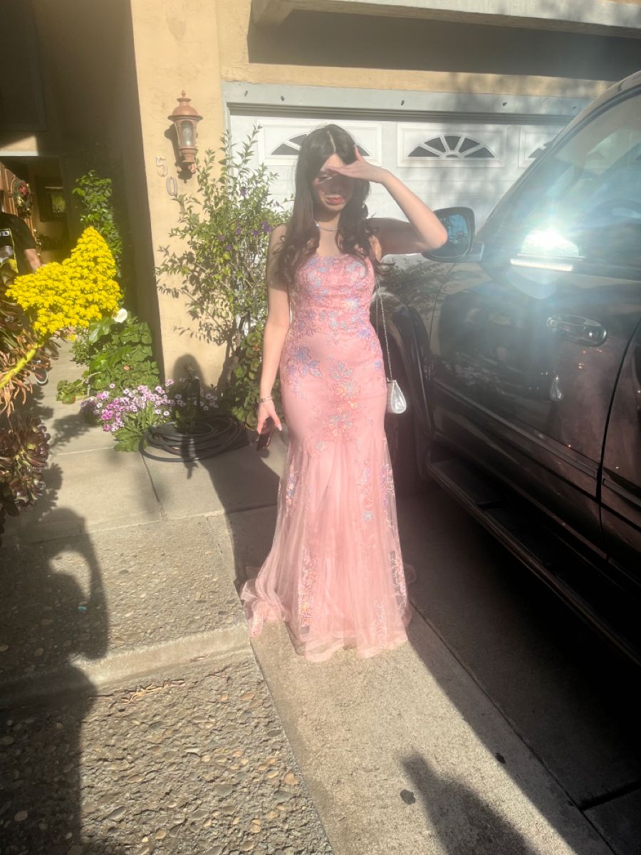 Sweet Pink Mermaid Embroidered Tulle Long Prom Dress Evening Dress - View 3 | VelvetHem