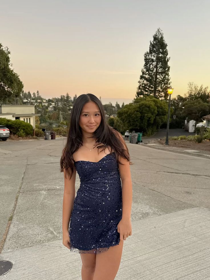 Sweet Navy Blue Sequined Slim Fit Birthday Party Homecoming Dress - VelvetHem