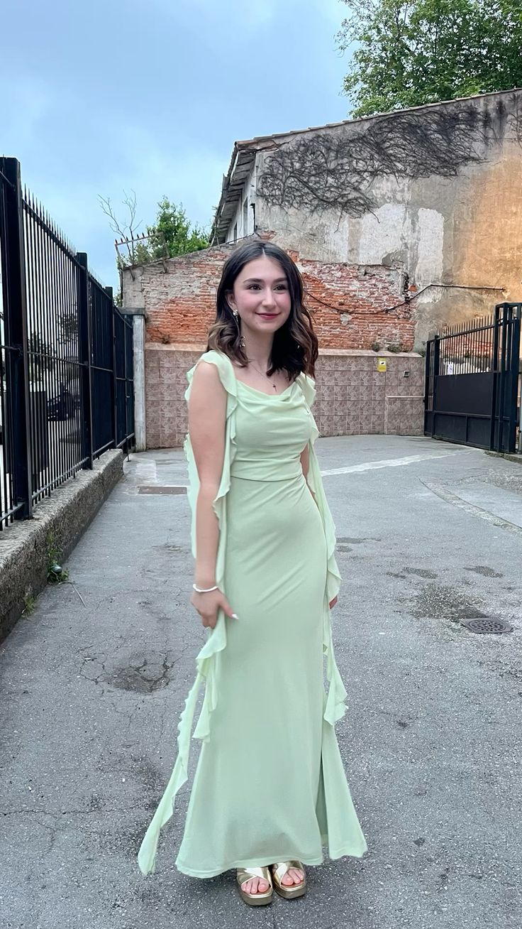 Elegant Green Mermaid Ribbon Chiffon Long Prom Dress Evening Dress Bridesmaid Dress - VelvetHem