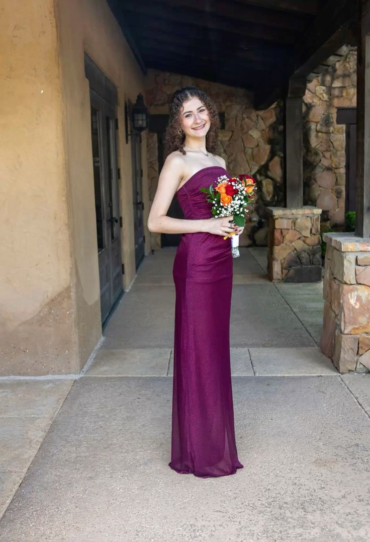 Elegant Burgundy Slim-Fit Strapless High-Slit Chiffon Long Prom Dress Evening Dress - VelvetHem