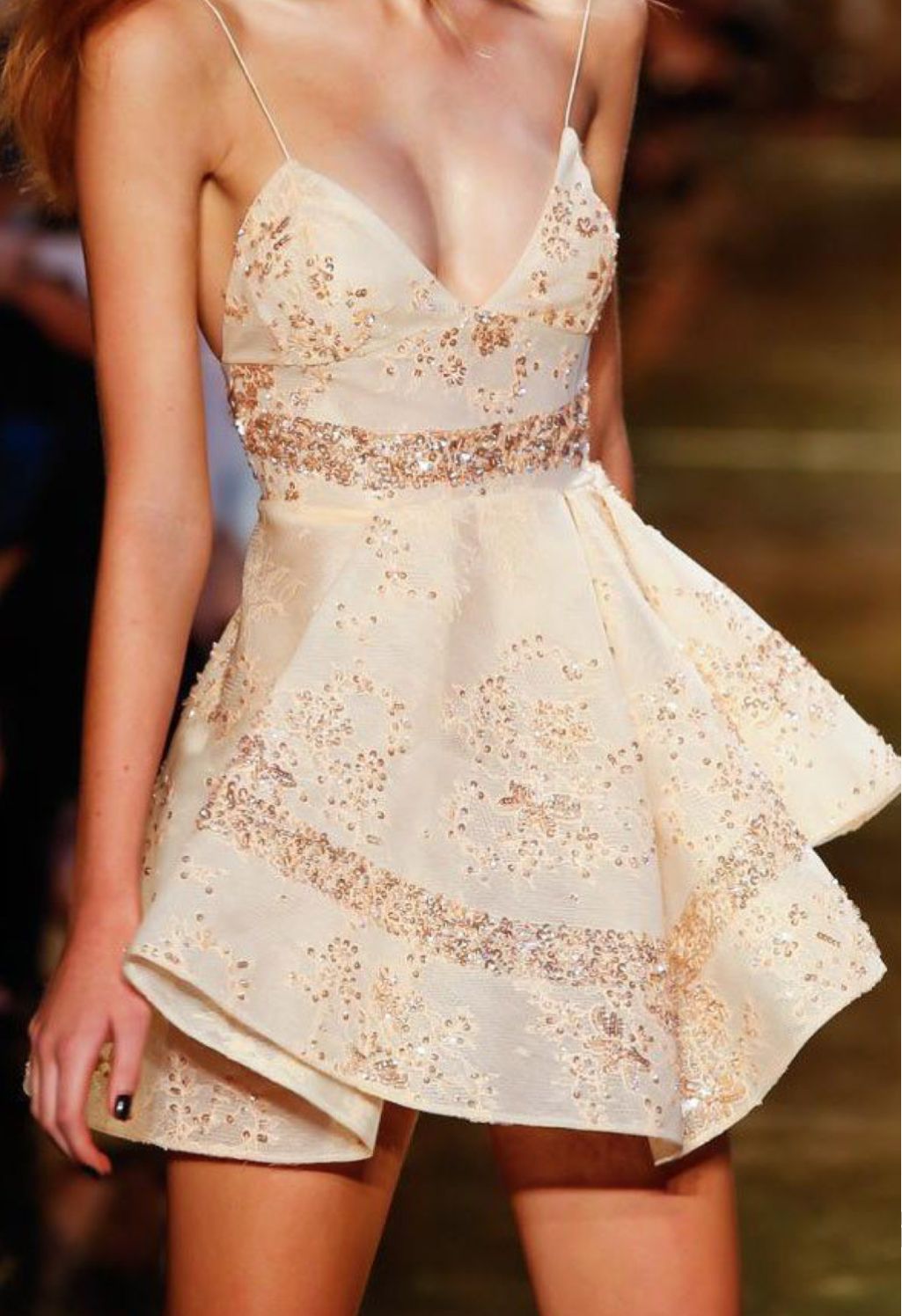 Sweet Ivory And Gold Sequined Deep V-neck A-line 19th Birthday Homecoming Dress - VelvetHem