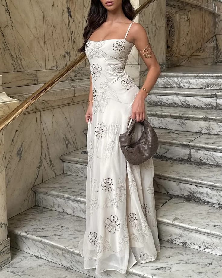 Elegant Ivory Slim-Fit Spaghetti Strap Floral Tulle Long Prom Dress Evening Dress - VelvetHem