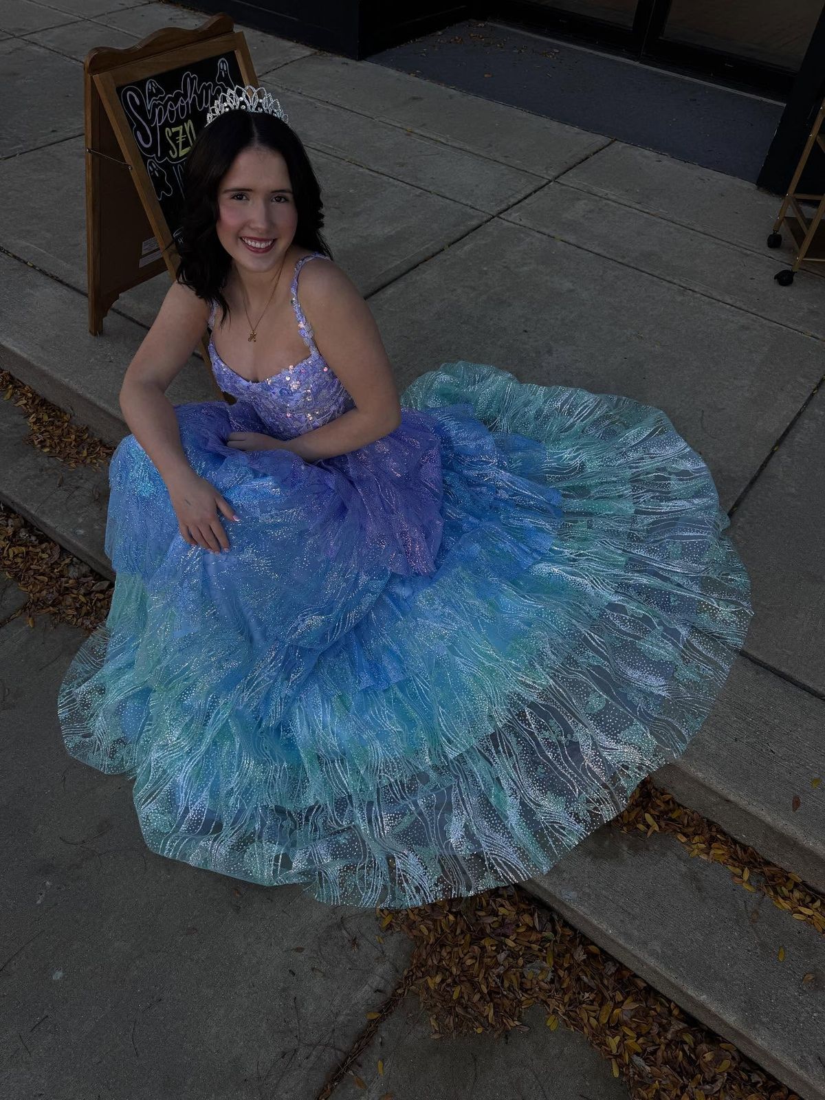 Dreamy Gradient Blue-Purple A-Line Camisole Sequin Starry Tulle Long Prom Dress Evening Dress - VelvetHem