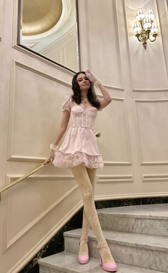 Sweet Pink Puff Sleeve Lace Waist Satin A-Line Birthday Party Homecoming Dress - VelvetHem