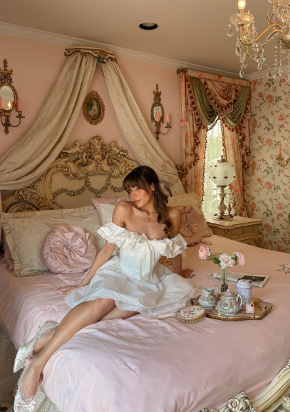 French Retro White One-shoulder Ruffled Short-sleeved Bow A-line Birthday Dress Homecoming Dress - View 5 | VelvetHem