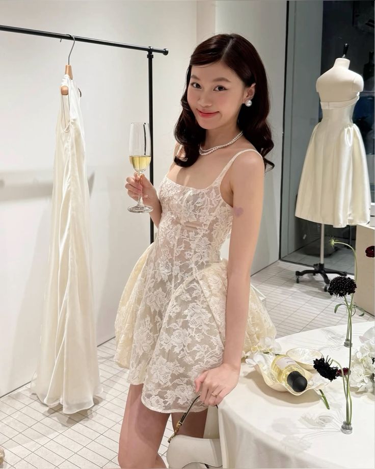 Sweet Off-white Square Collar Lace Pattern A-line Birthday Party Homecoming Dress - View 4 | VelvetHem