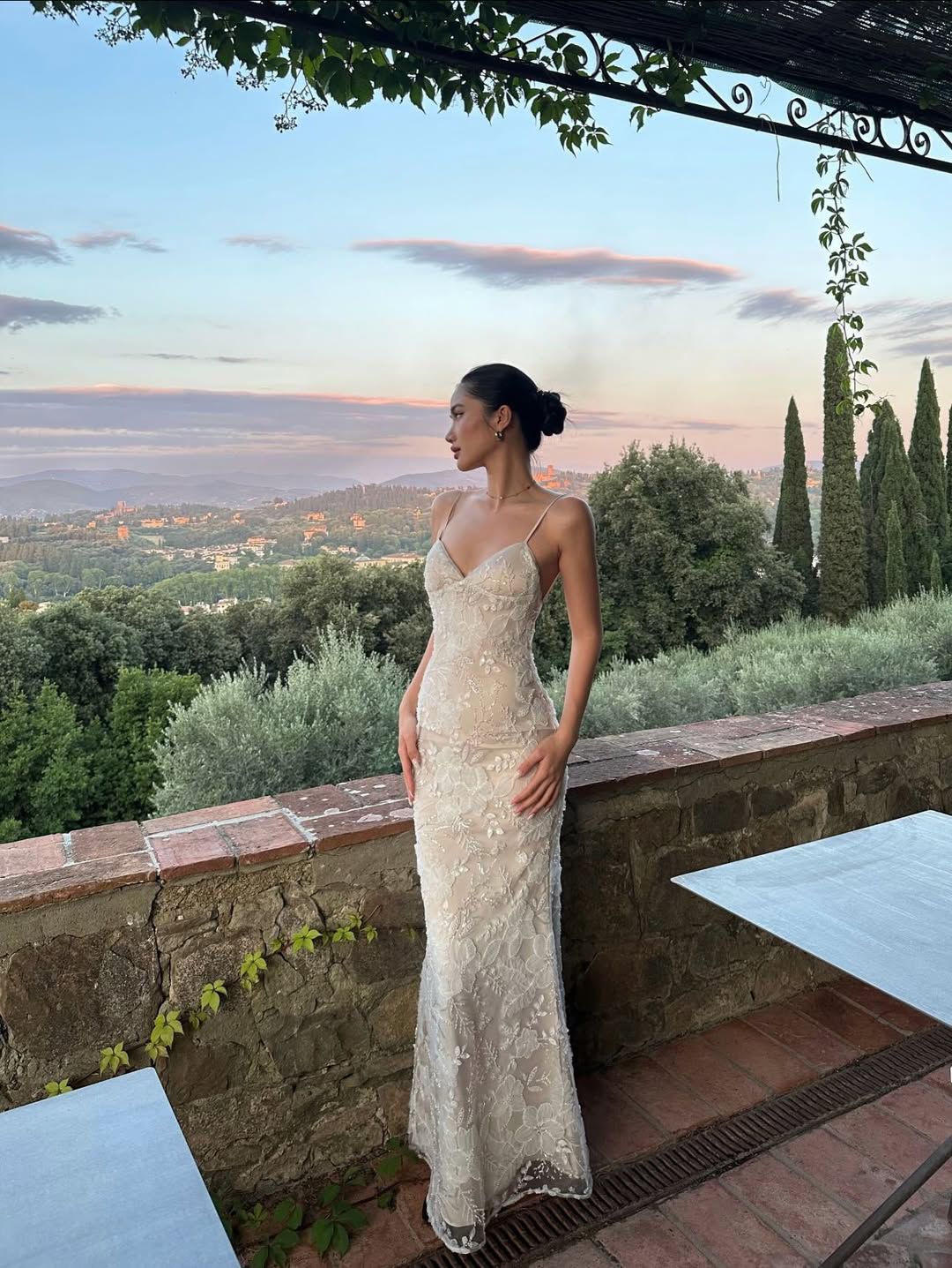 French Elegant Champagne Apricot Mermaid Spaghetti Strap Deep V-Neck Embroidered Lace Long Prom Dress Evening Dress - VelvetHem