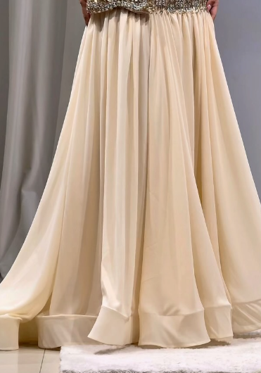 Luxurious Champagne Sweetheart Neck A-line Diamond-Embellished Bow Chiffon Long Prom Dress Evening Dress - View 4 | VelvetHem