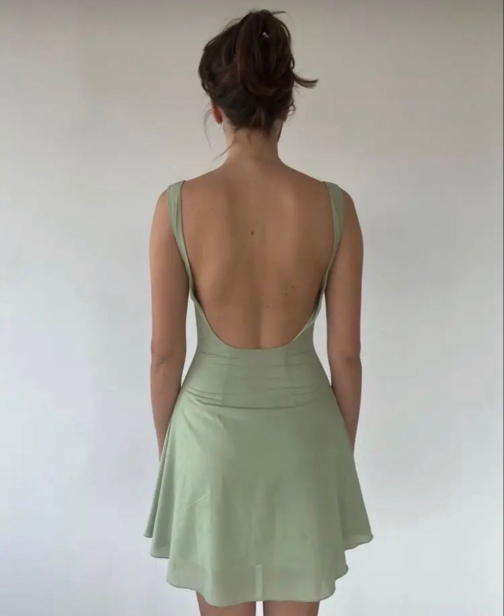 Elegant Light Green Backless Slim Chiffon Birthday Party Homecoming Dress - View 5 | VelvetHem
