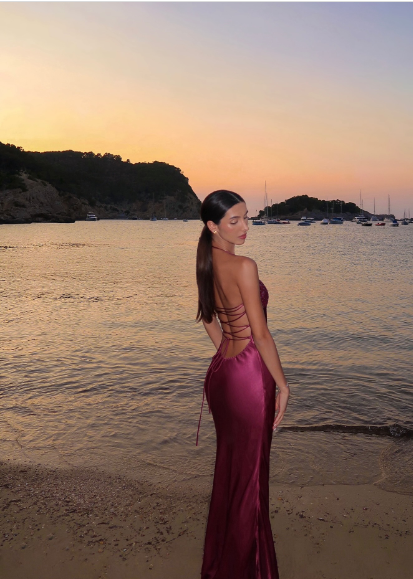 Sexy Burgundy Bodycon Halter Backless Satin Long Prom Dress Evening Dress