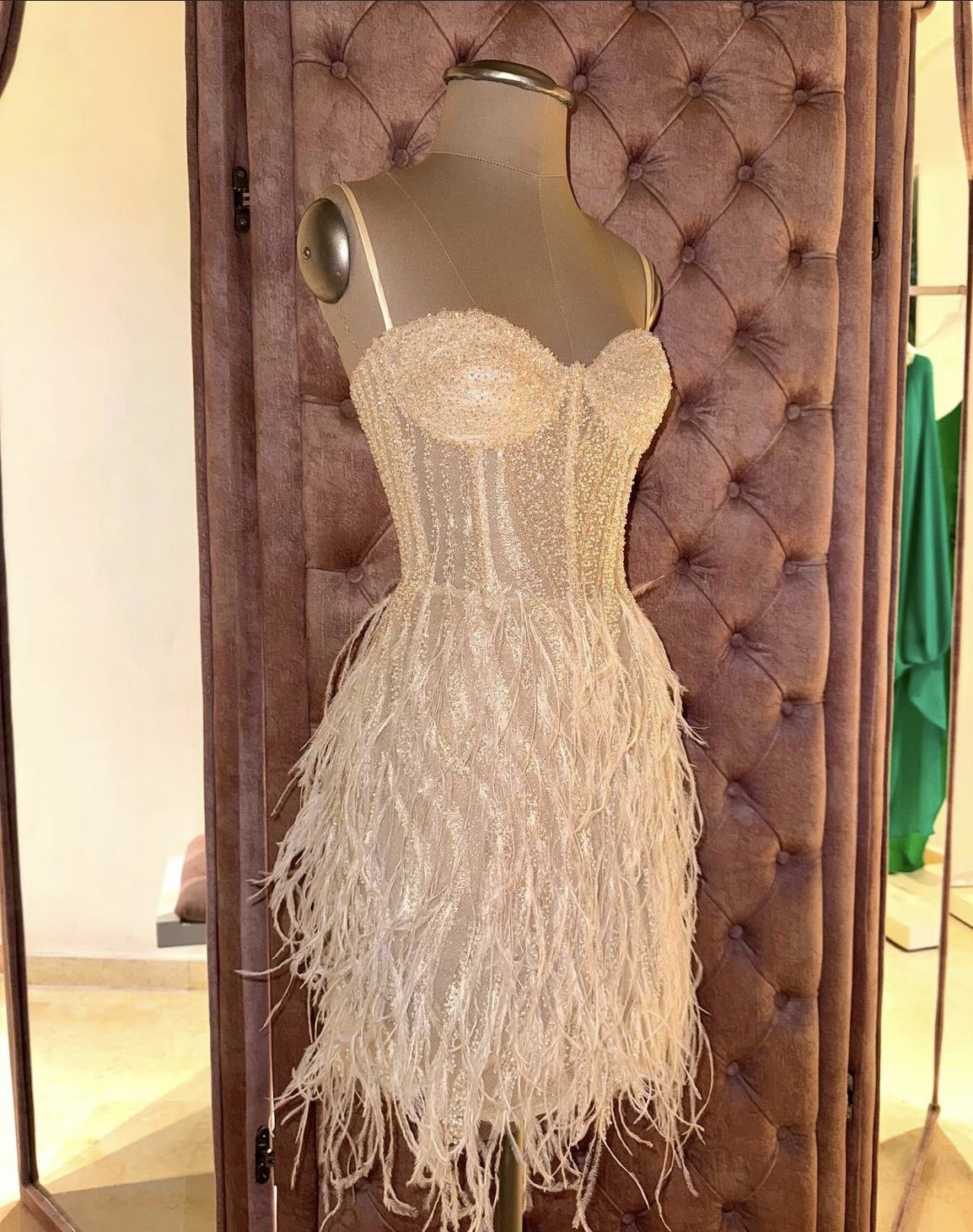 Gorgeous Strapless Tube Top Sequin Feather Skirt Birthday Dress Homecoming Dress - VelvetHem