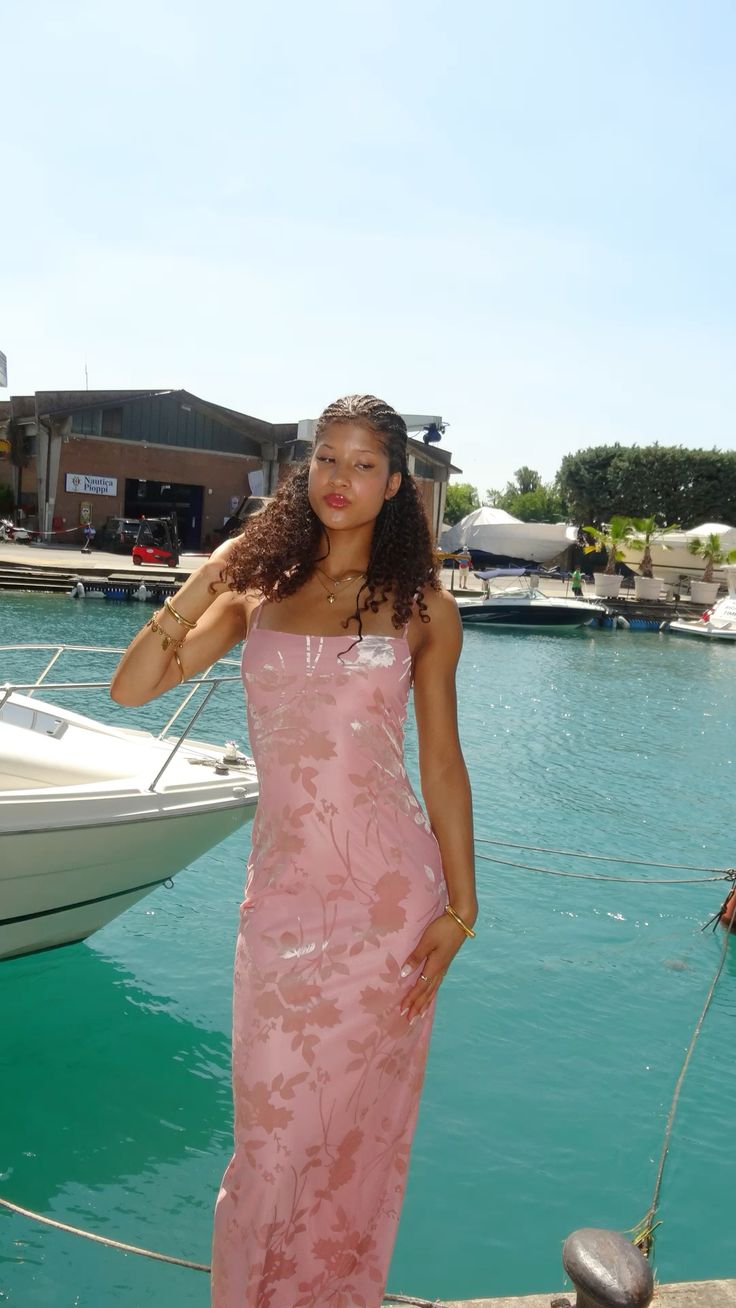 Elegant Pink Square Neck Spaghetti Strap Floral Print Satin Long Prom Dress Evening Dress