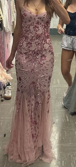 Elegant Dusty Lavender Mermaid Spaghetti Strap Sequin Embroidered Tulle Long Prom Dress Evening Dress