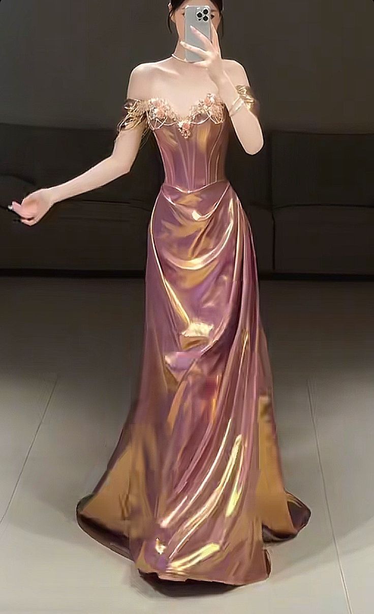 Dreamy Purple Gold Off-the-Shoulder Mermaid 3D Floral Satin Long Prom Dress Evening Dress - VelvetHem