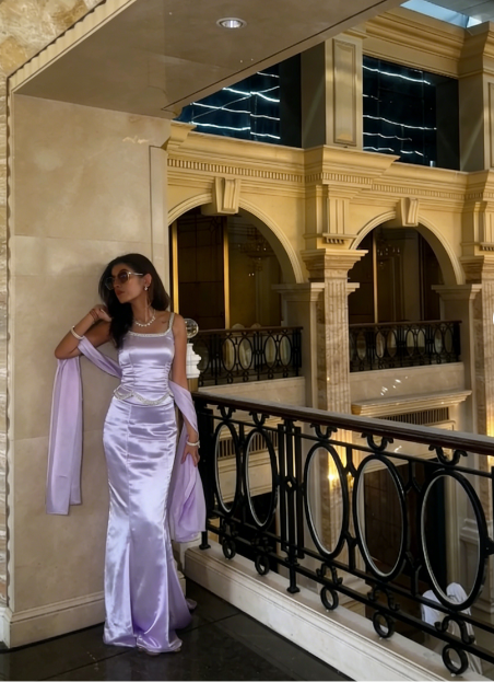 Vintage Purple Mermaid Square Neck Spaghetti Strap Satin Long Prom Dress Evening Dress