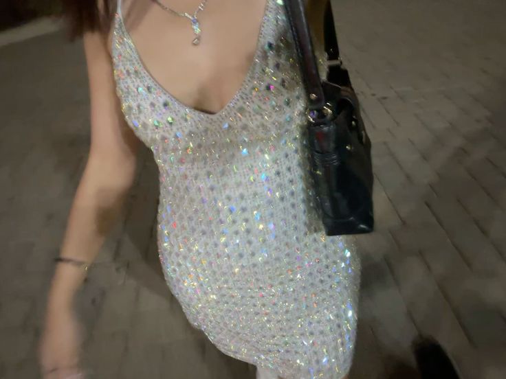 Gorgeous And Sparkling Silver V-neck Fantasy Rhinestone Slim Fit Hip 17th Birthday Homecoming Dress - View 3 | VelvetHem