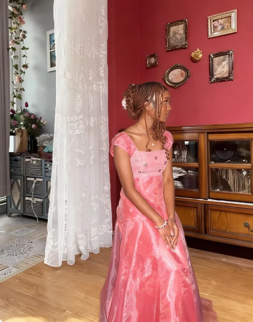 Sweet Princess Pink A-Line Square Neck Tulle Long Prom Dress Evening Dress - VelvetHem