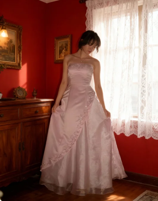 Sweet Princess Pink Strapless A-Line Embroidered Satin Long Prom Dress Evening Dress - VelvetHem