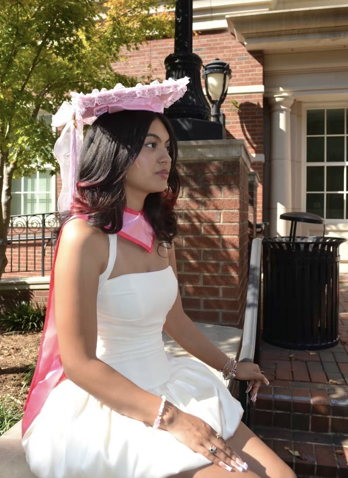Sweet White And Pink Big Bow Long Ribbon Bud Satin Graduation Dress Homecoming Dress - View 6 | VelvetHem