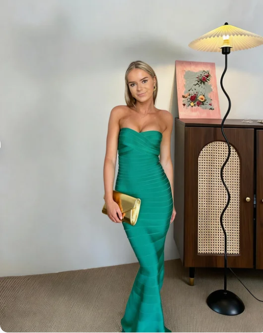 Elegant Green Strapless Mermaid Pleated Satin Long Prom Dress Evening Dress - VelvetHem