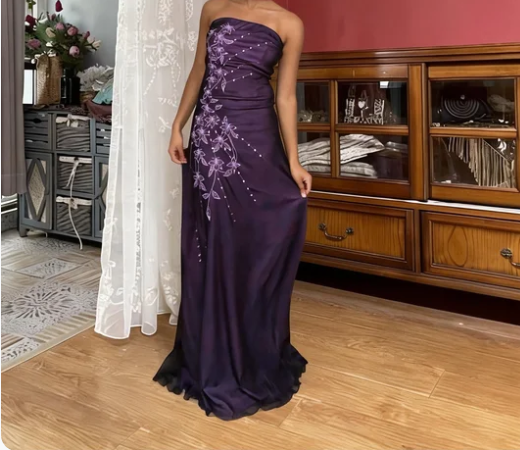 Elegant Deep Purple Strapless Fitted Satin Long Prom Dress Evening Dress - VelvetHem