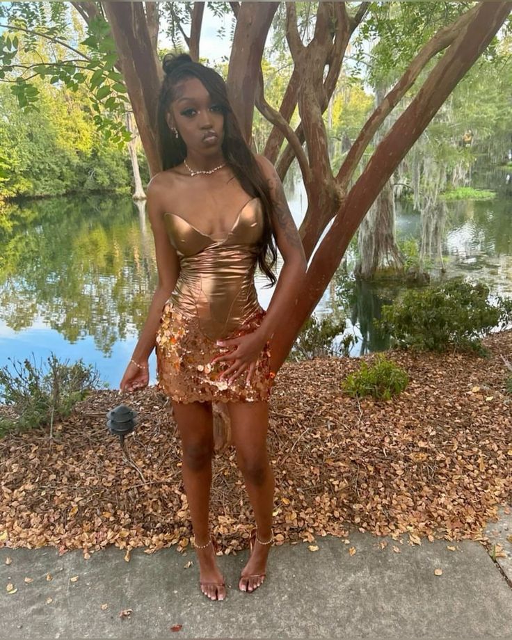 Gorgeous Metallic Gold Slim Fit Hip Sequin Birthday Party Homecoming Dress - View 2 | VelvetHem