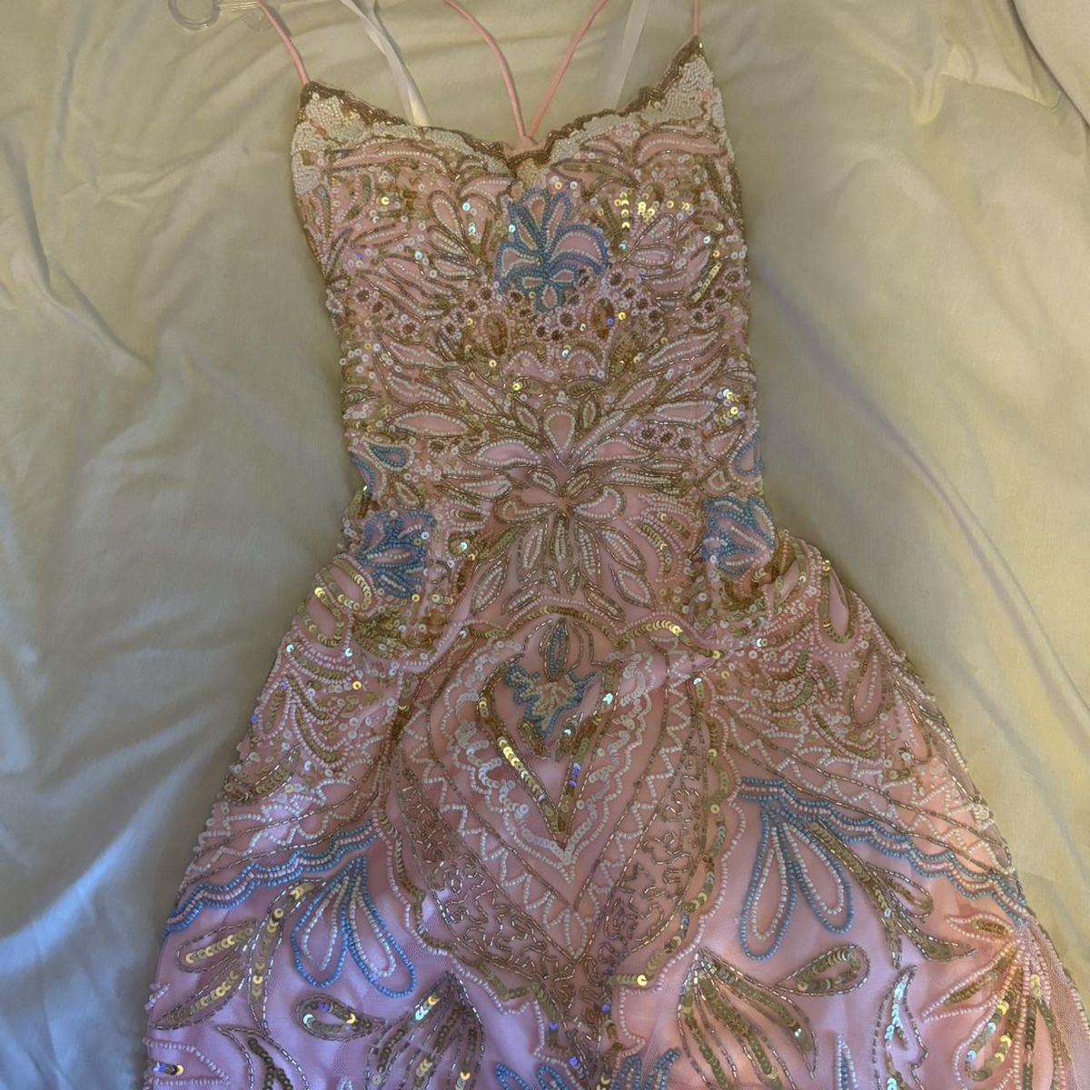 Gorgeous Pink Thin Strap Beaded Sequins Slim Birthday Dress Homecoming Dress - VelvetHem