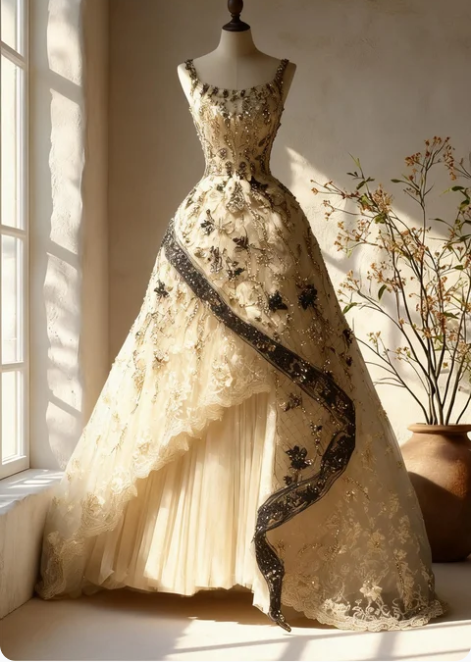 Vintage Palace Style Off-White Spaghetti Strap Square Neck Embroidered Lace Tulle Long Prom Dress Evening Dress - VelvetHem