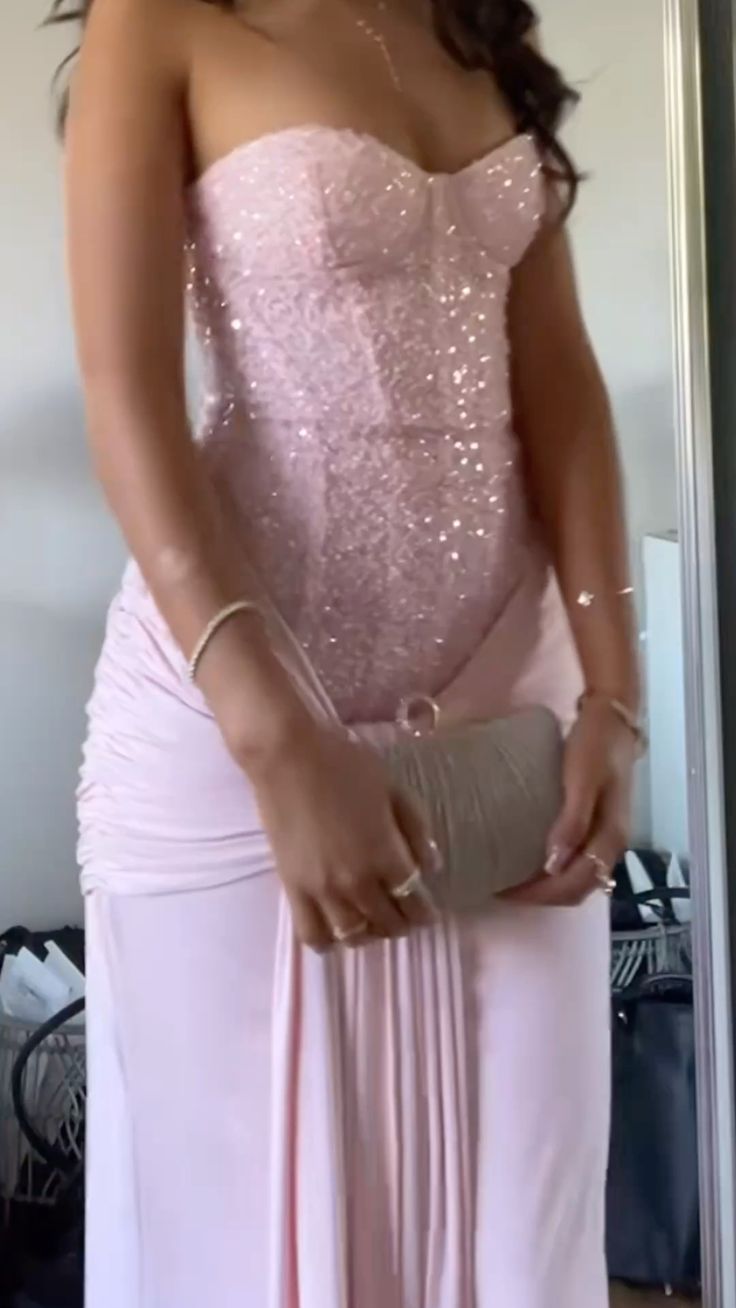Sweet Pink Strapless Mermaid Sequin Chiffon Long Prom Dress Birthday Dress - VelvetHem