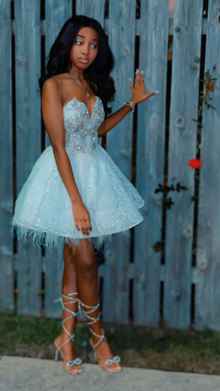 Sweet Princess Light Blue Tube Top Sequined Feather A-line 17th Birthday Homecoming Dress - VelvetHem