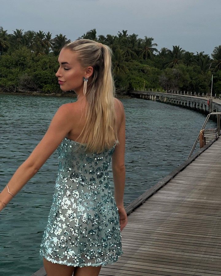 Sparkling Mint Green Tube Top Sequined Tight Hip Birthday Party Homecoming Dress - View 4 | VelvetHem