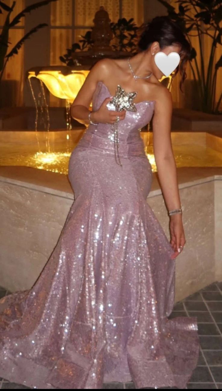 Sparkling Pink Strapless Mermaid Sequin Train Prom Dress