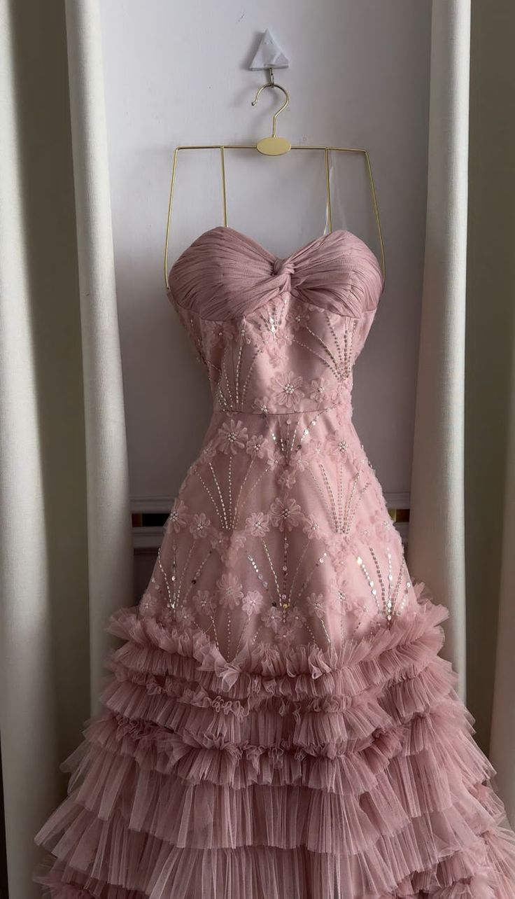 Sweet Princess Pink 3D Floral Beaded Tulle Cake A-Line Long Prom Dress Evening Dress - View 2 | VelvetHem