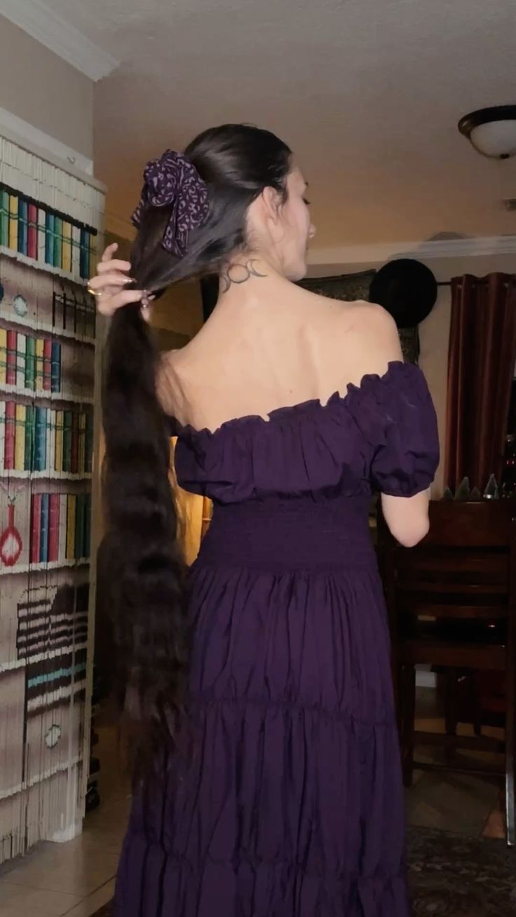 Elegant Dark Purple Off-the-Shoulder Waist A-Line Long Prom Dress Evening Dress - View 3 | VelvetHem
