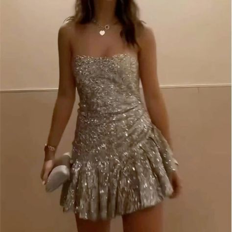 Shining Silver Strapless Sequined Asymmetrical Skirt Short Birthday Homecoming Dress - VelvetHem