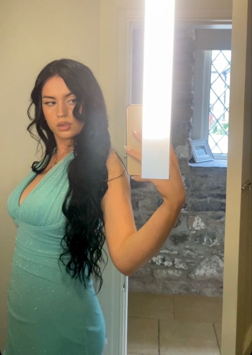 Sexy Mint Green Mermaid Halter Neck Deep V Neck Shimmering Chiffon Long Prom Dress Evening Dress - View 2 | VelvetHem