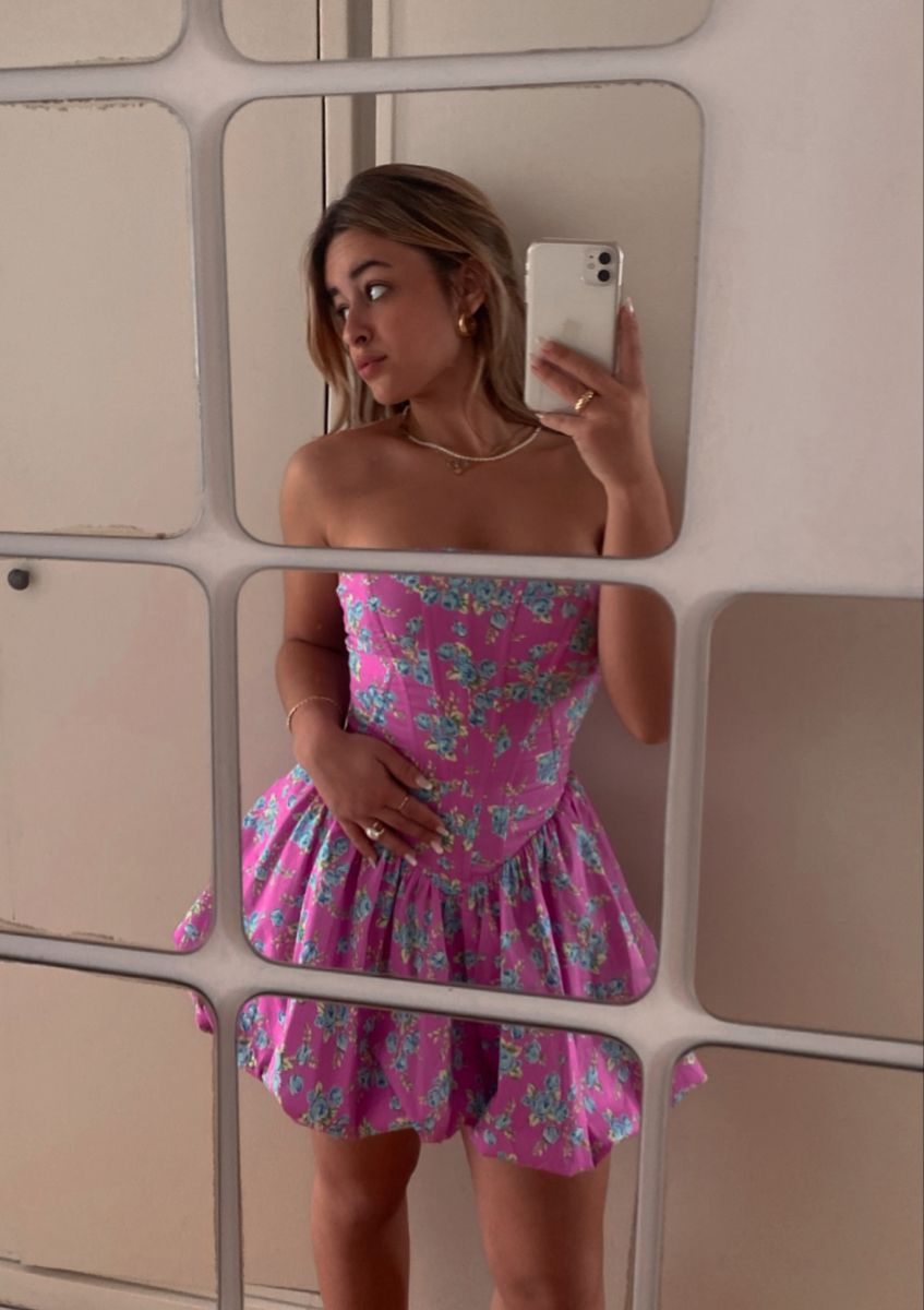 French Pink And Purple Floral Bud Puffy Birthday Dress Homecoming Dress - View 4 | VelvetHem