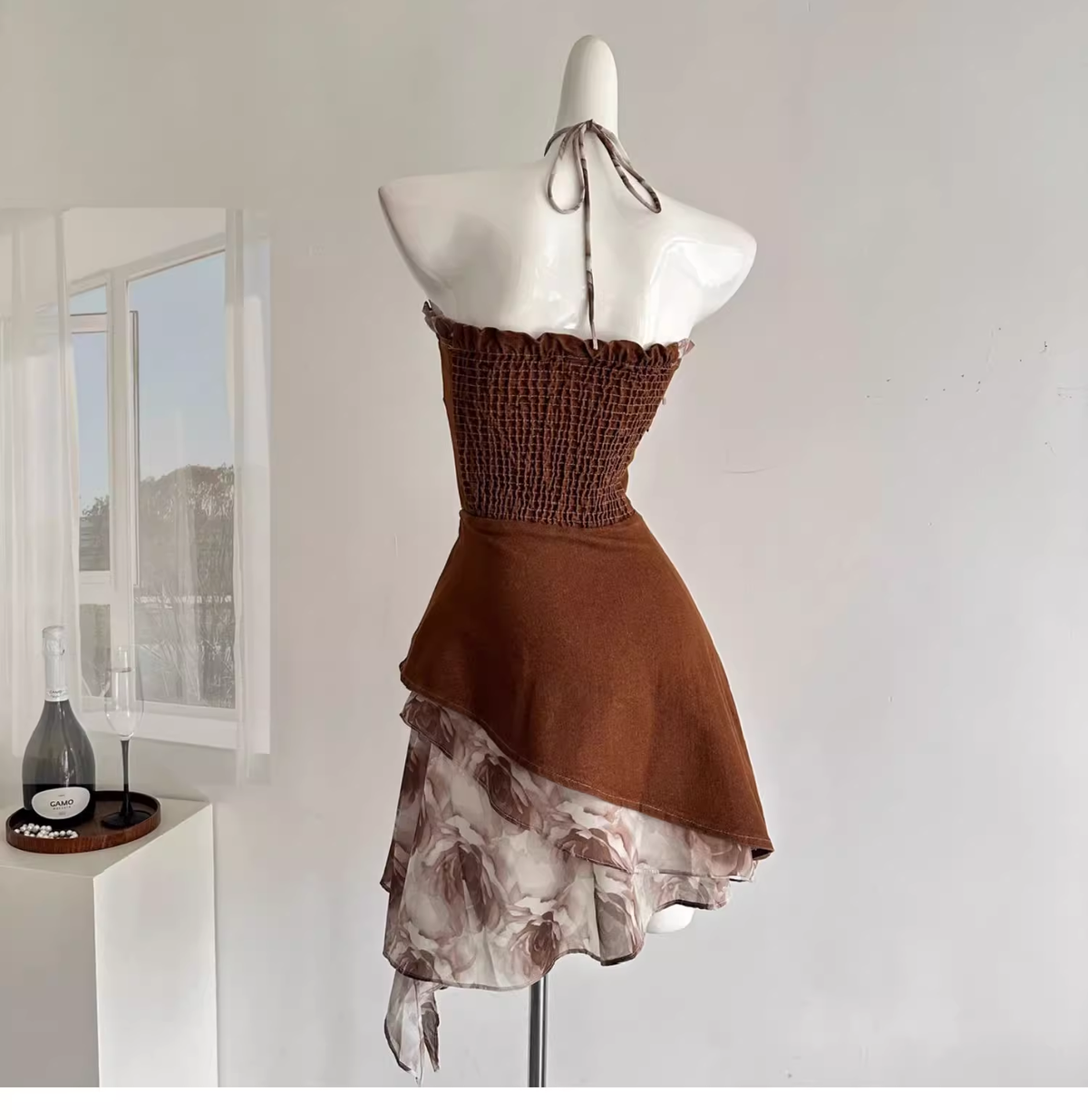 Vintage Strapless Women's Brown Denim Short Party Dress - View 3 | VelvetHem