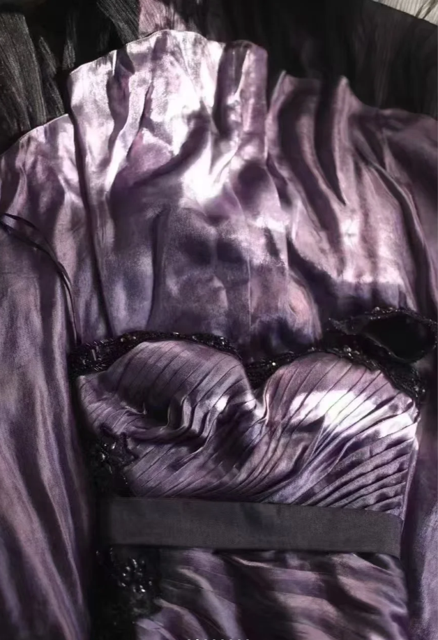 Unique One Shoulder Purple Satin Pleated Tulle Appliques Long Party Dress Birthday Prom Dress - View 8 | VelvetHem