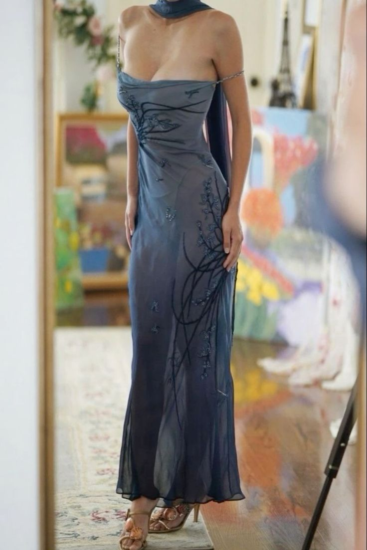 Elegant Blue Mermaid Prom Dress ,Spaghetti Straps Evening Dress - VelvetHem