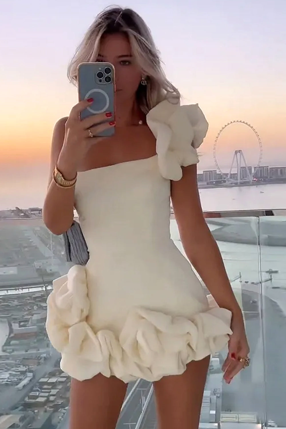 Stylish Bodycon One Shoulder Mini Graduation Dress with Ruffles - View 4 | VelvetHem