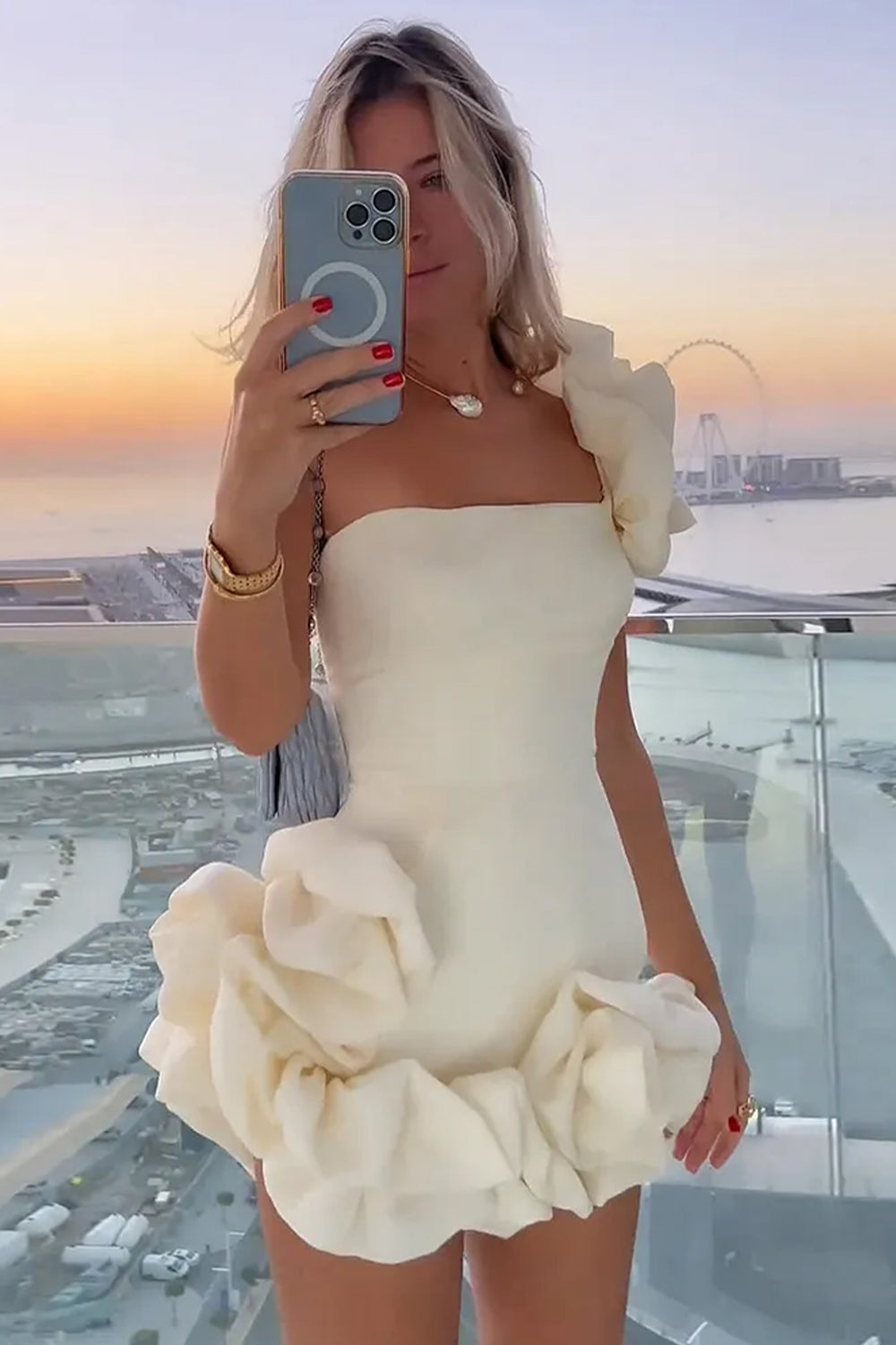 Stylish Bodycon One Shoulder Mini Graduation Dress with Ruffles - View 5 | VelvetHem