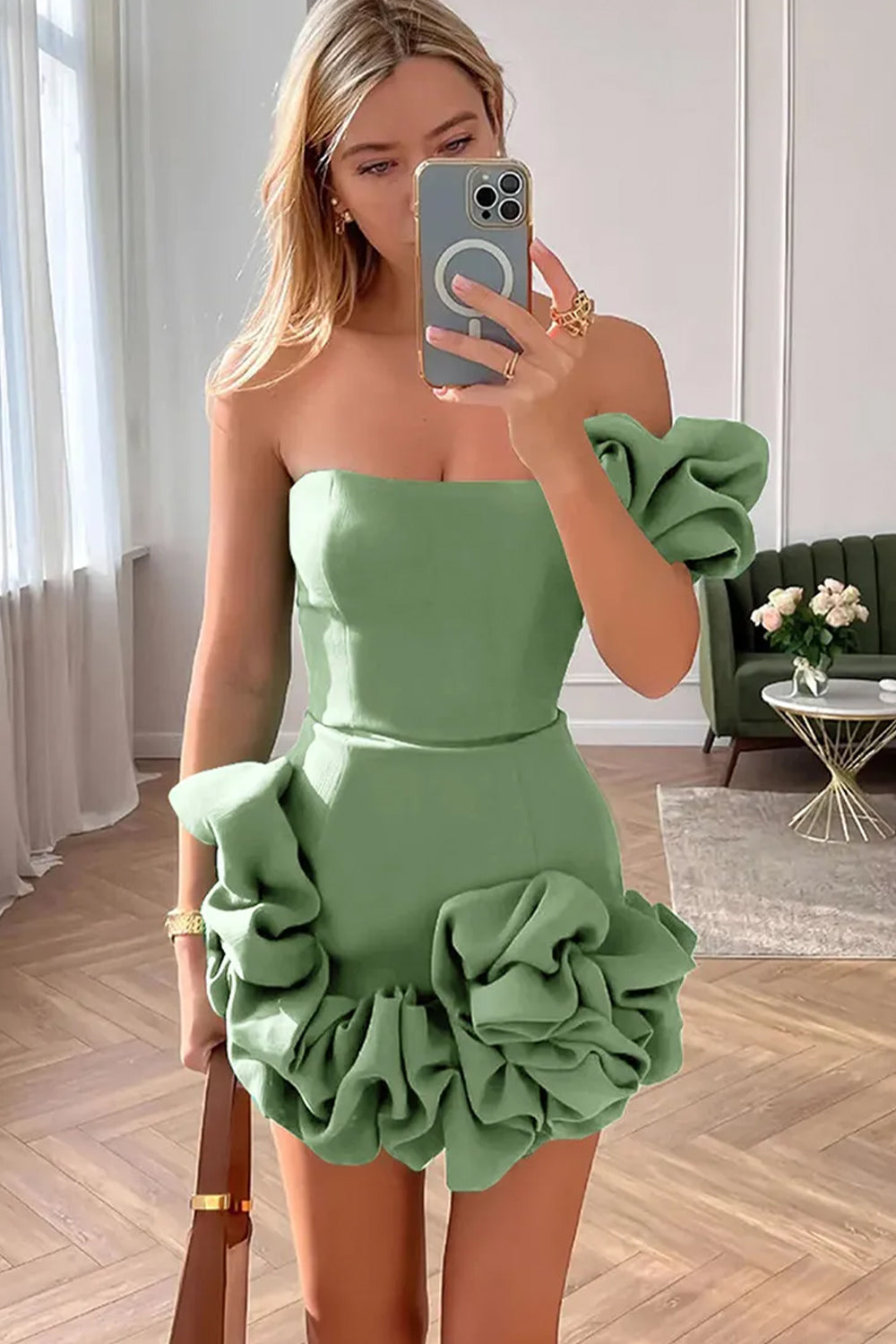 Stylish Bodycon One Shoulder Mini Graduation Dress with Ruffles - View 13 | VelvetHem