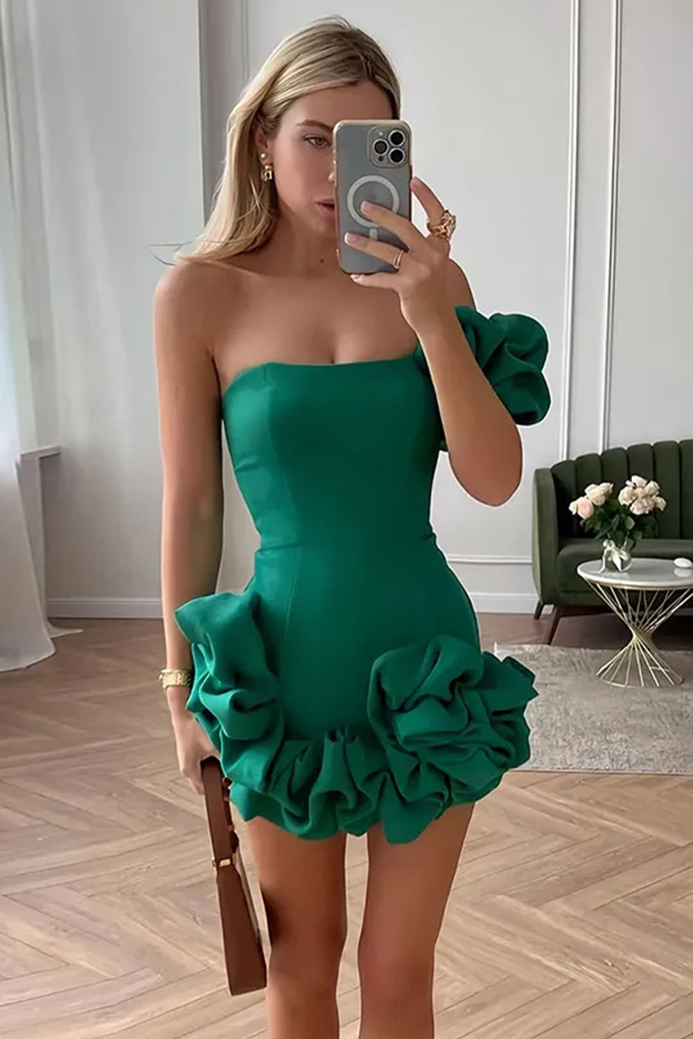 Stylish Bodycon One Shoulder Mini Graduation Dress with Ruffles - View 11 | VelvetHem