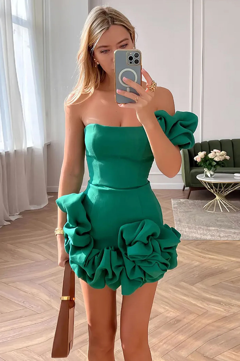 Stylish Bodycon One Shoulder Mini Graduation Dress with Ruffles - View 10 | VelvetHem