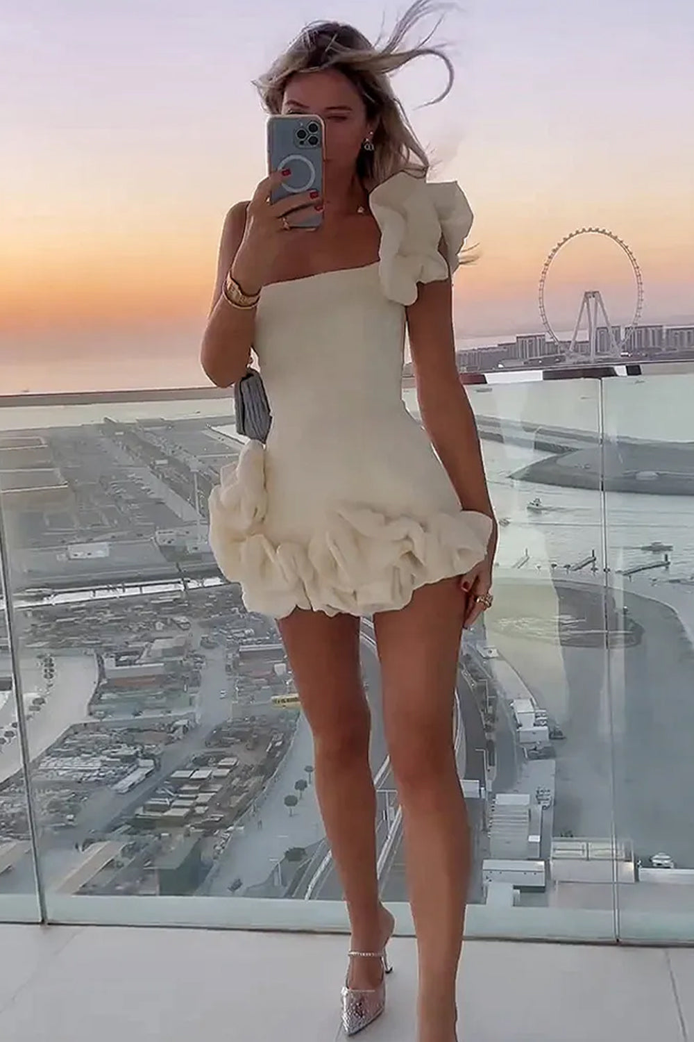 Stylish Bodycon One Shoulder Mini Graduation Dress with Ruffles - View 2 | VelvetHem