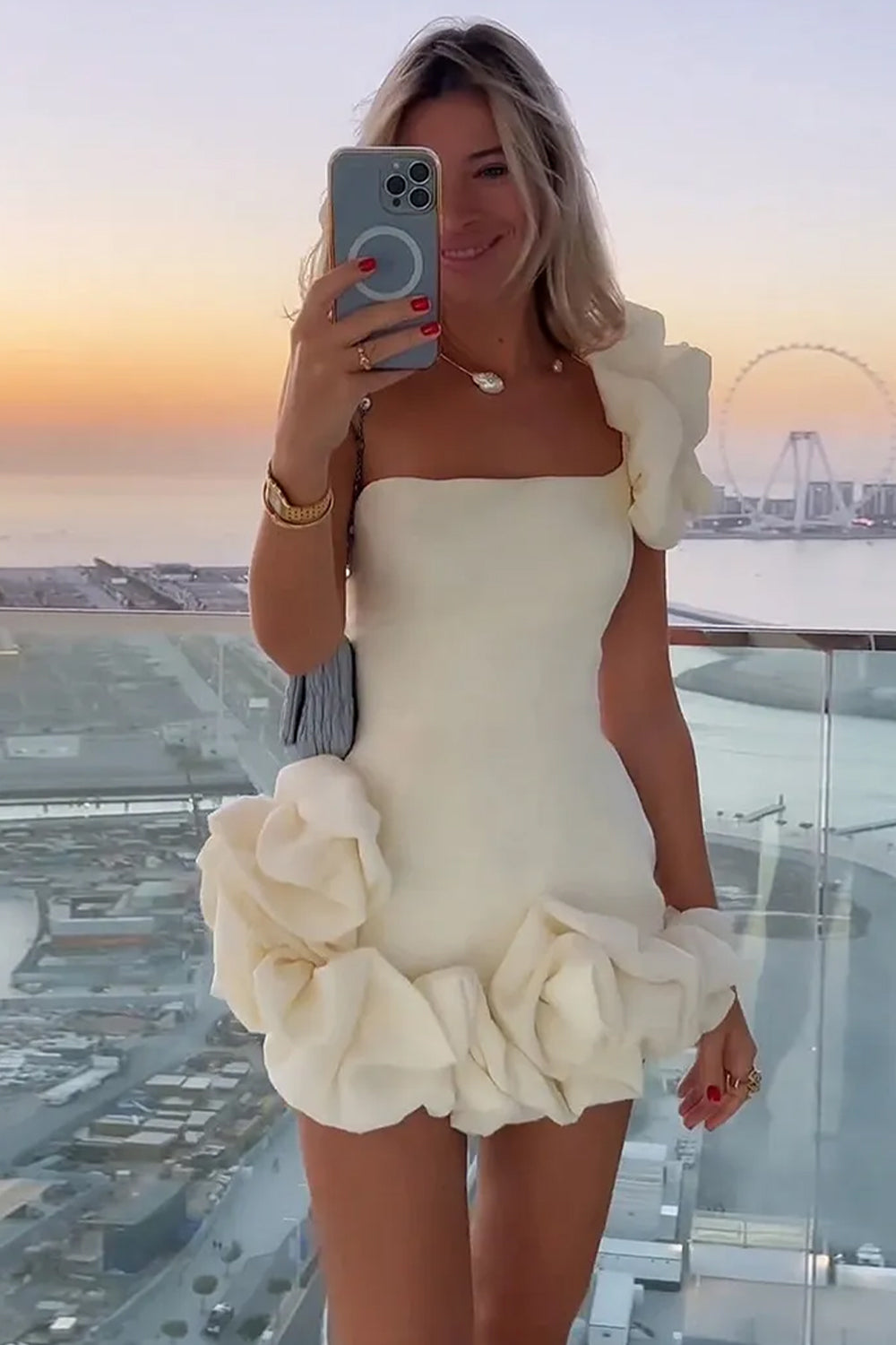 Stylish Bodycon One Shoulder Mini Graduation Dress with Ruffles - View 3 | VelvetHem