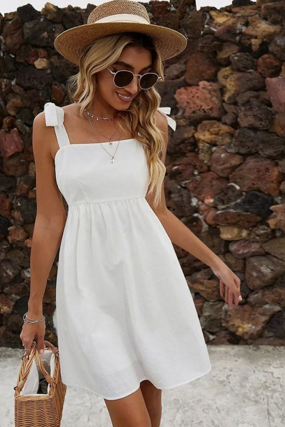White A-Line Shoulder Tie Straps Mini Graduation Dress - VelvetHem